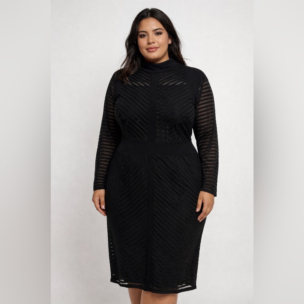 Fashion Nova Black Sheer Striped Dress